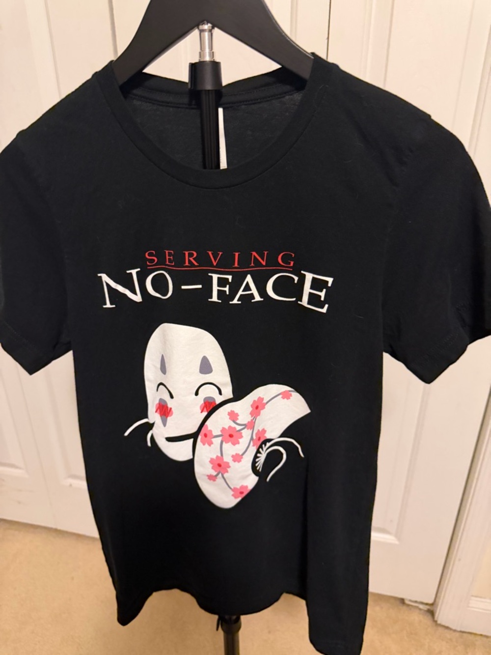 Bella Canvas Black "Serving No-Face" Graphic Tee with Pink Floral Accent